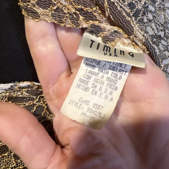 Y2K Timing USA V-neck Dressy Tank, Y2K, Gold, Gray Lace - Picture 5 of 5